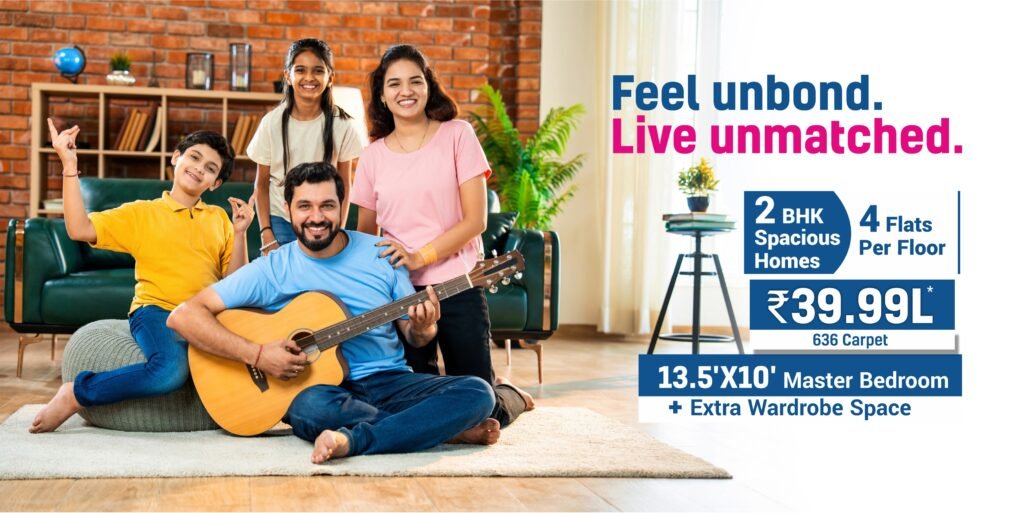 Happy family enjoying together in a spacious 2BHK home at Shantai, Charholi – affordable homes with zero down payment and rooftop amenities.